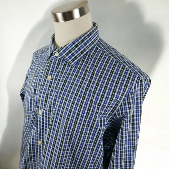 Banana Republic Slim Mens Long Sleeve Blue Black Plaid Button Down Shirt Large - Picture 11 of 12